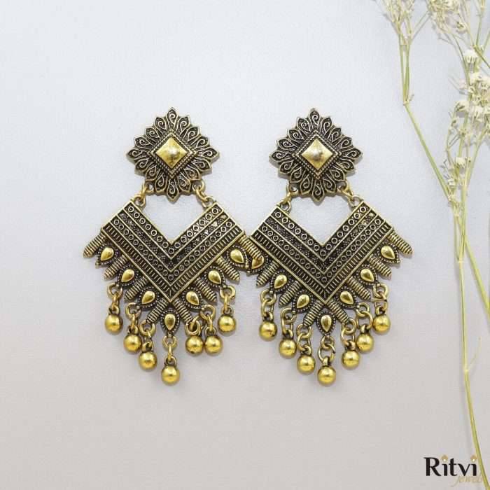 Bersha Gold Oxidised Earrings