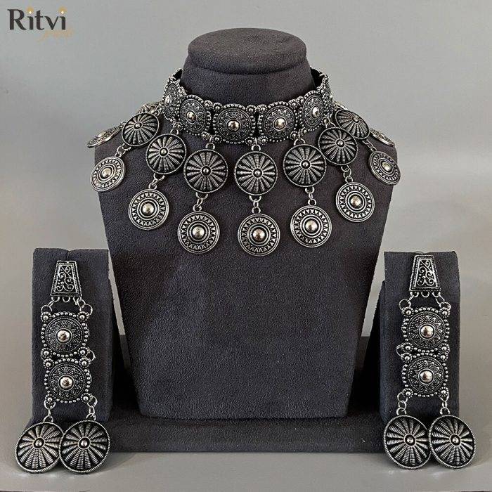 Jagriti Oxidised Long Necklace Set