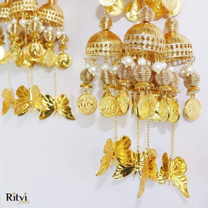 Ritvi Butterfly Gold Plated Heavy Bridal Layered Kalira