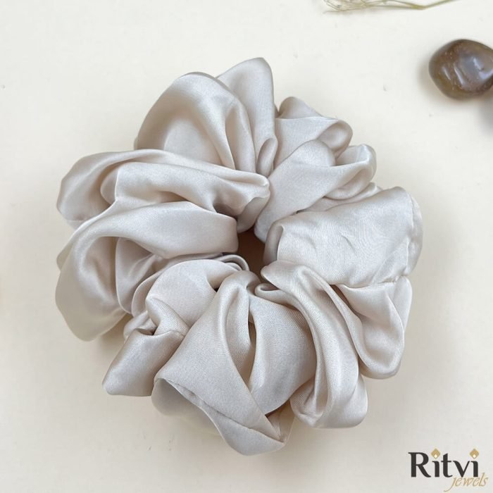 Ritvi Luxury Satin Scrunchies - Off White