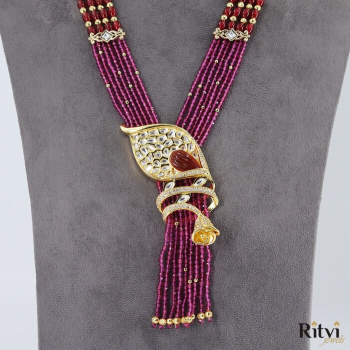 Sheetal Kundan Long Necklace Set - Ruby