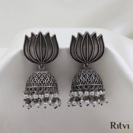 Tulip Oxidised Jhumka Earrings