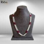 Ritvi pearl necklace with ruby pink crystals