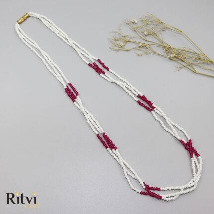 Ritvi pearl necklace with ruby pink crystals
