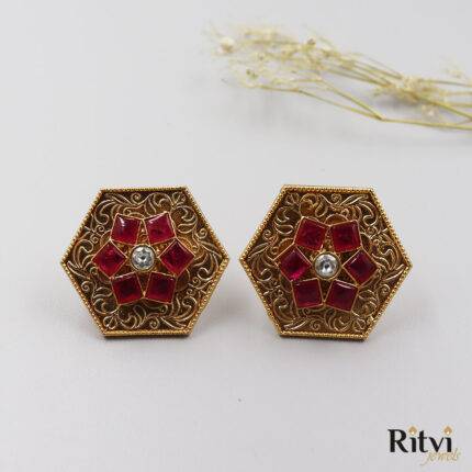 Ritvi Heena Antique Earrings (Ruby)