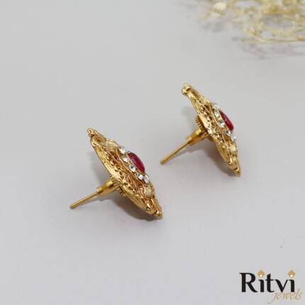 Ritvi Maya Antique Gold Studs (Ruby)