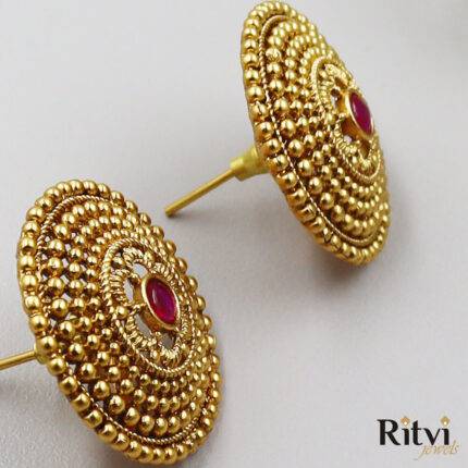 Ritvi Rangoli Antique Earrings (Ruby)