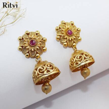 Ritvi Shaurya Gold Ruby Jhumka