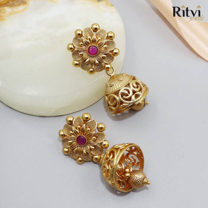 Ritvi Shaurya Gold Ruby Jhumka