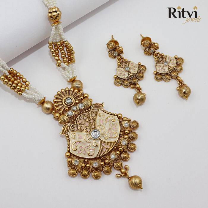 Ritvi Leana Mint Meena Gold Polish Necklace Set