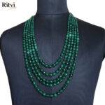 Ritvi Dark Green Crystal Beaded 5 Line Sherwani Mala