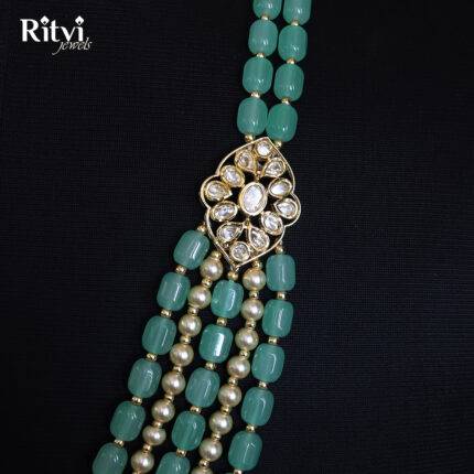 Ritvi Kundan & Sea Green Crystal Beaded 5 Line Sherwani Mala
