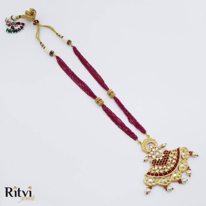 Ritvi Megha Kundan Long Necklace Set - Ruby