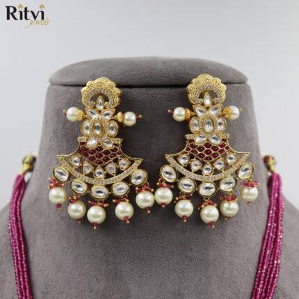 Ritvi Megha Kundan Long Necklace Set - Ruby