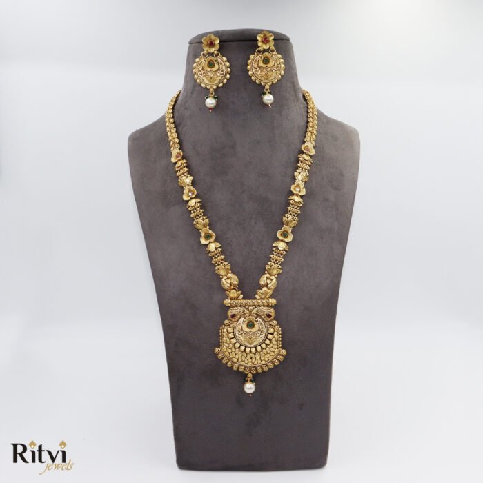 Ritvi Monisha Gold Long Necklace Set