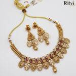 Ritvi Nirva Mint Meena Gold Polish Necklace Set