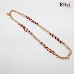Ritvi Radha Handmade Pearl Beads Gold Mala (Ruby)