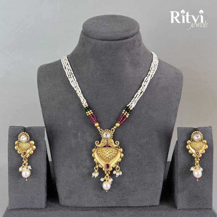 Ritvi Sejal Ruby Green Gold Polish Pendant Set