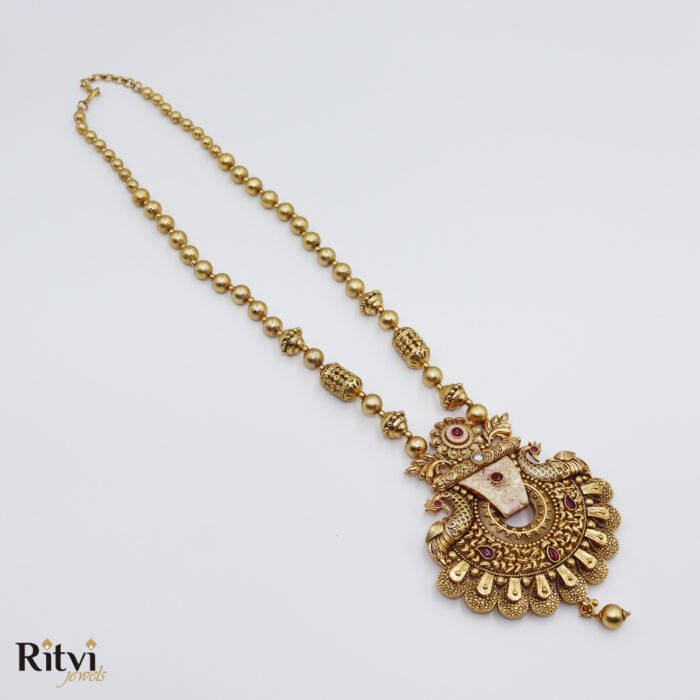 Ritvi Sitara Mint Meena Gold Long Necklace Set