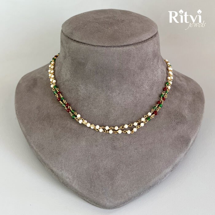 Ritvi Sujata Handmade Pearl Beads Gold Mala (Multicolor)