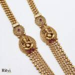 Ritvi Suvidhi Temple Gold Long Necklace Set (Ruby)