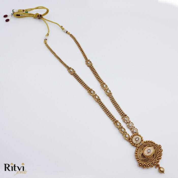 Ritvi Vanshita Mint Meena Gold Long Necklace Set