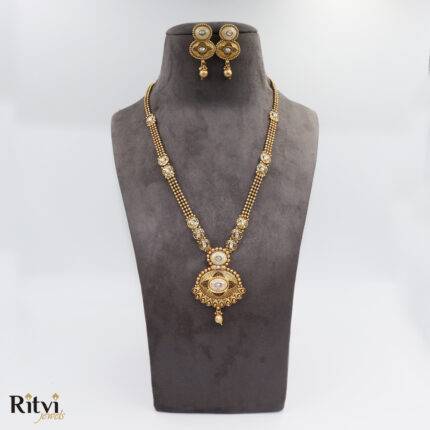 Ritvi Vanshita Mint Meena Gold Long Necklace Set