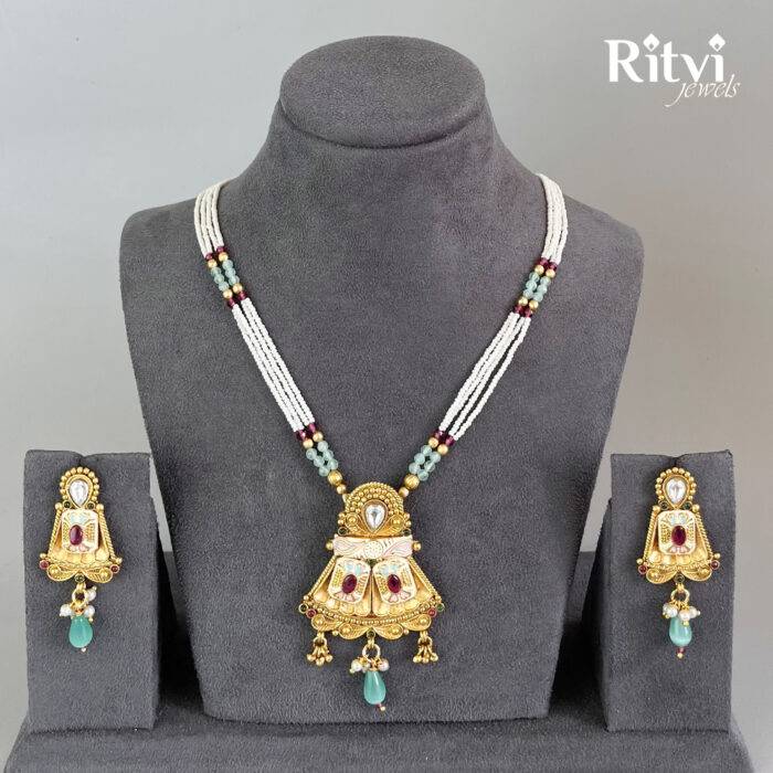 Ritvi Yukti Mint Meena Gold Polish Pendant Set