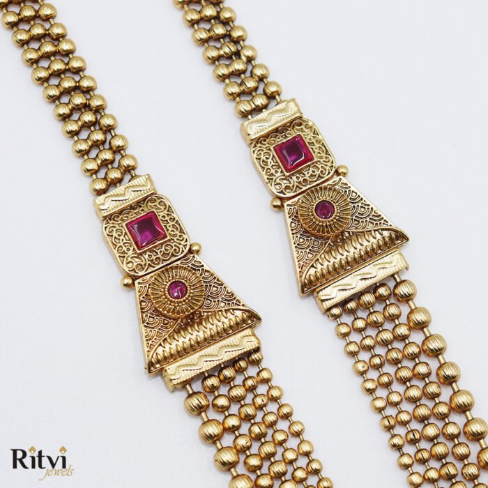 Ritvi Shifaq Gold Long Necklace Set (Ruby)