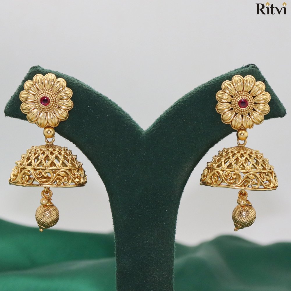 Ritvi Kala Gold Ruby Jhumka