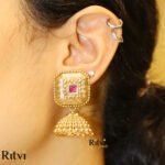 Ritvi Pira Gold Ruby Jhumka