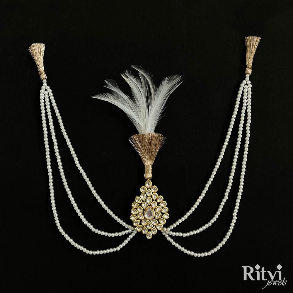 4-4.jpg Harveen Gold Finished Pearl Kundan Kalgi - Image 1