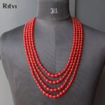 Ritvi Maroon & Kundan Crystal Beaded 4 Line Sherwani Mala