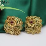 Ritvi Pallavi Antique Gold Studs (Ruby)