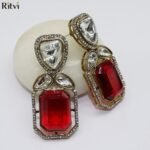 Regal Ruby Kundan Drop Earrings - Image 3