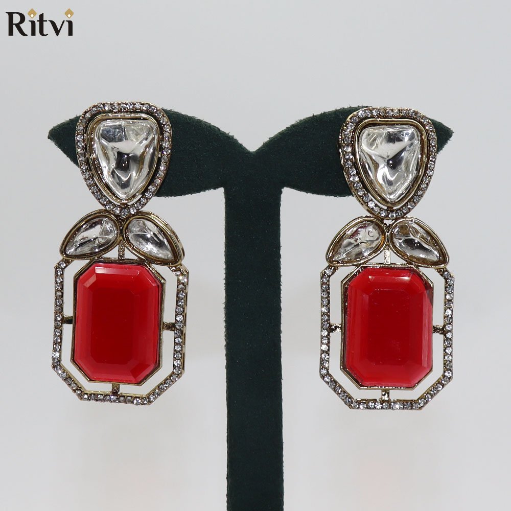 RED-RUBY-EARRINGS.jpg Regal Ruby Kundan Drop Earrings - Image 1