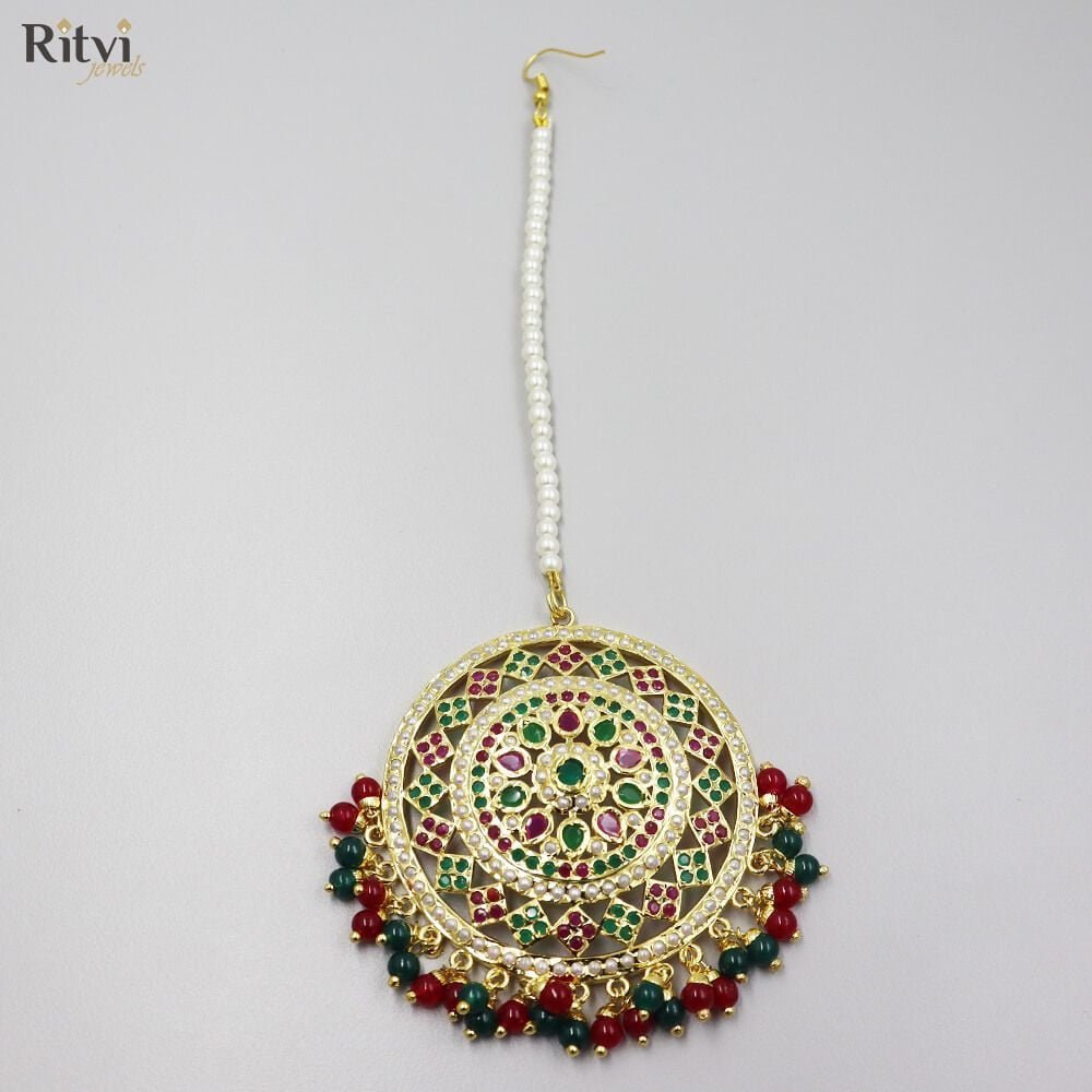 Rajvee-Jadau-Maang-Tika-2.jpg Rajvee Jadau Maang Tika - Image 1