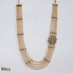Ritvi Four Layer Rose Gold Pearl Kundan Sherwani Mala - Image 3