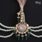 Ritvi Jagjot Gold Finished Pearl Kundan Kalgi (Green) - Image 2