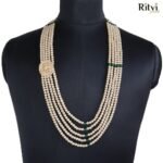 Ritvi Kavish Rose Gold Pearl Gold AD Sherwani Mala (Green)