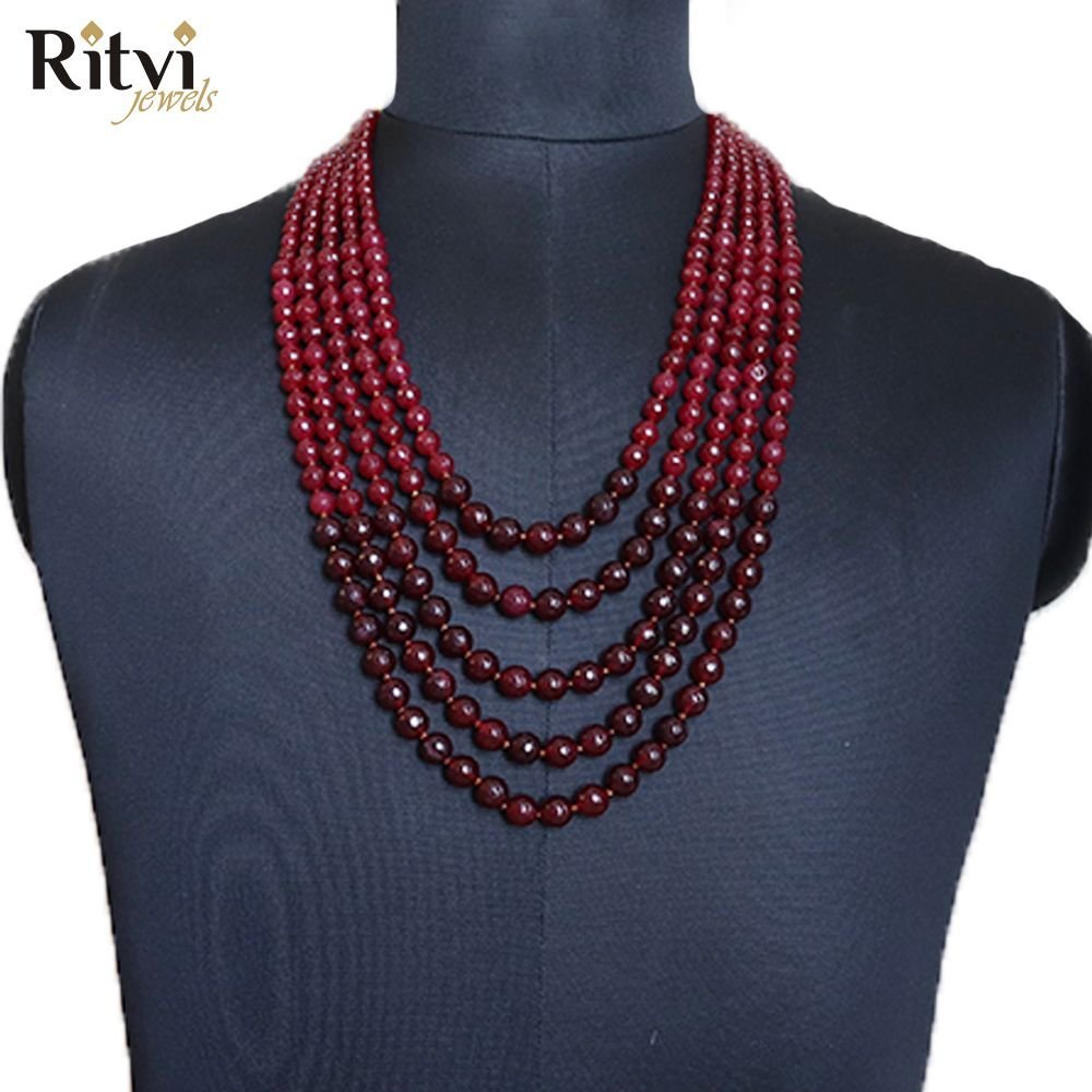 Ritvi-Maroon-Crystal-Beaded-5-Line-Sherwani-Mala-2.jpg Ritvi Maroon Crystal Beaded 5 Line Sherwani Mala - Image 1