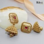 Ritvi Pira Gold Ruby Jhumka - Image 2