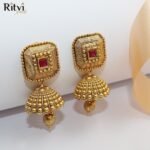 Ritvi Pira Gold Ruby Jhumka