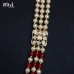 Ritvi Red & Gold Crystal Beaded 3 Line Sherwani Mala - Image 2