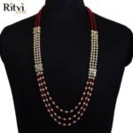 Ritvi Red & Gold Crystal Beaded 3 Line Sherwani Mala
