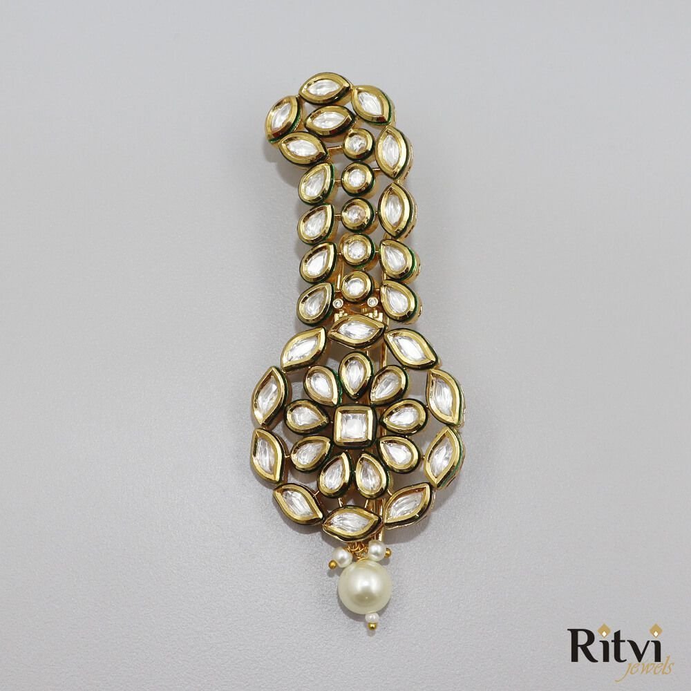 Ritvi-Sanam-Gold-Finished-Pearl-Kundan-Kalgi-1.jpg Ritvi Sanam Gold Finished Pearl Kundan Kalgi - Image 1