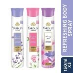 Yardley London Assorted Deodorant Pack for Women, English Lavender, English Rose, and Morning Dew, (150ml)