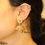 Ritvi Kala Gold Ruby Jhumka - Image 3