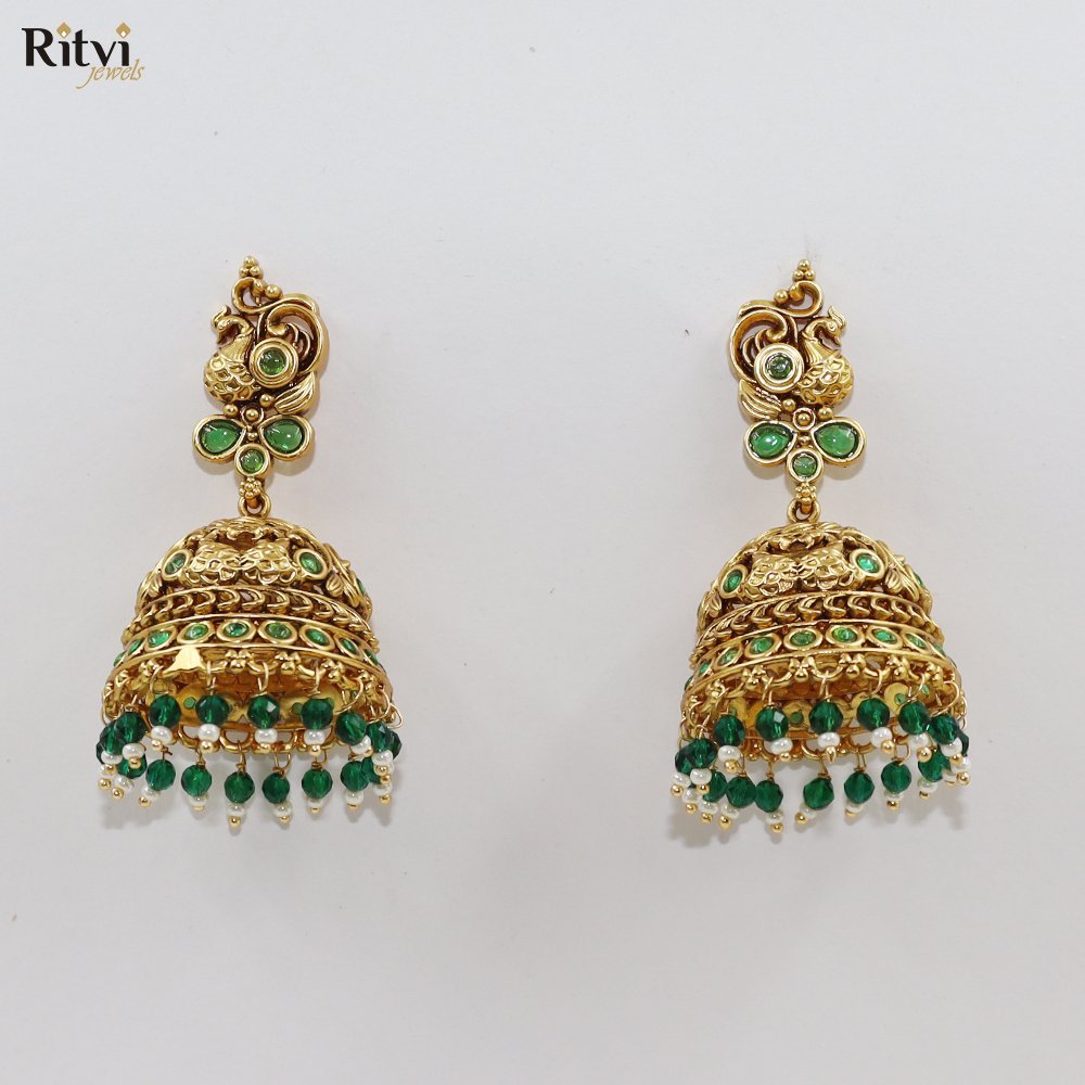 emerald-peacock.jpg Peacock Emerald Jhumka by Ritvi Jewels - Image 1
