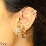 Ritvi Pallavi Antique Gold Studs (Ruby) - Image 2